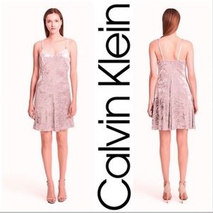 Calvin Klein Pink Crushed Velvet Spaghetti Strap Slip Dress NWOT Size 6